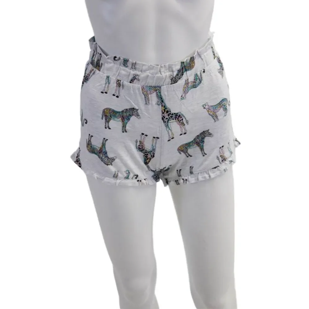Emerson Road Womens Zebra Print Shorts Pajama Set Gray Size Extra Small